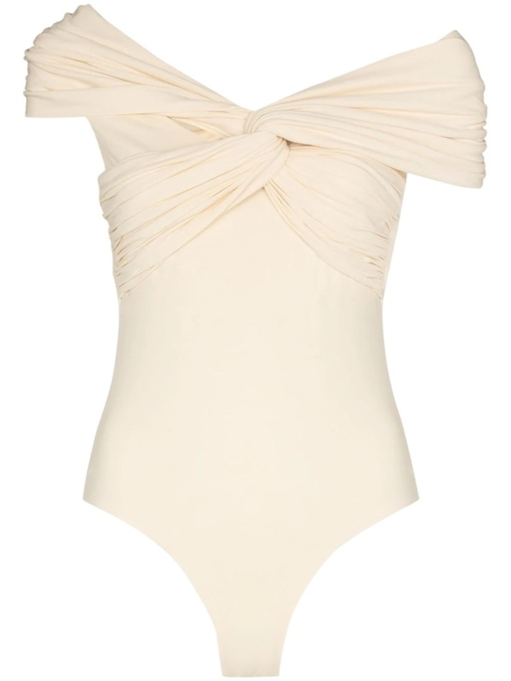 Khaite 'Cerise' Off-The-Shoulder Knotted Jersey Bodysuit in Cream S